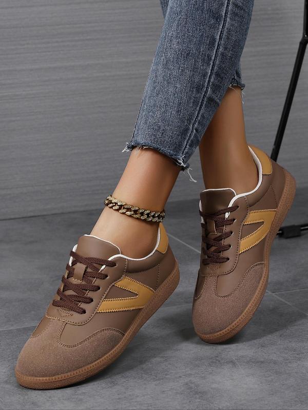 Women's Fashionable Lace Up Contrast Binding German Trainers, Casual Breathable Comfortable Sports Training Shoes, All-match Basic Shoes for Daily Wear