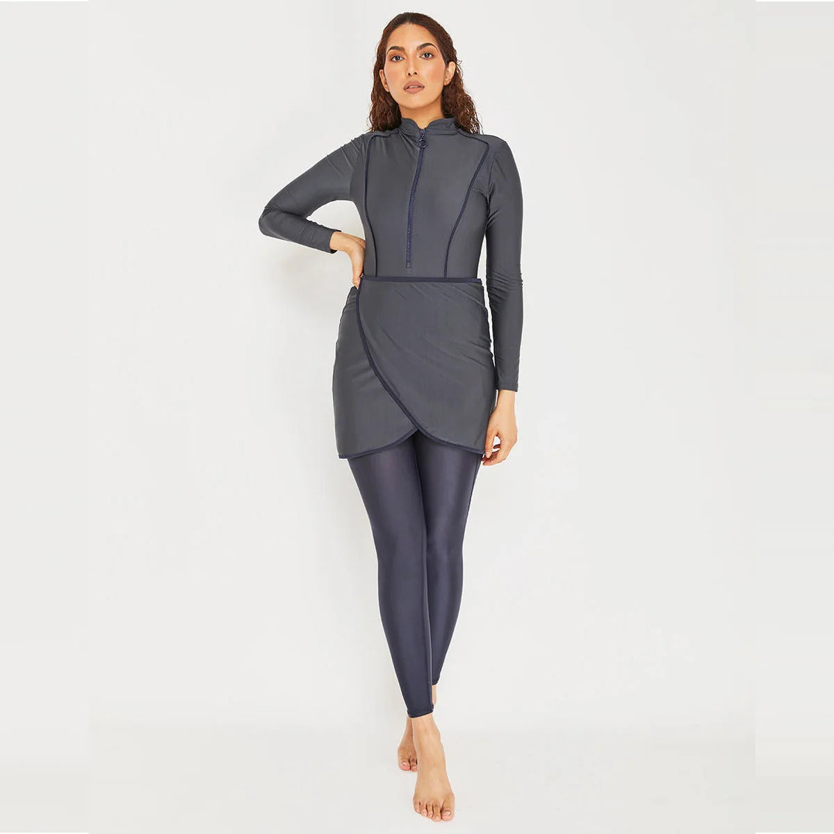 New Muslim Swimwear Women Modest Patchwork Hijab Long Sleeves Sport Swimsuit 3pcs Islamic Burkinis Wear Bathing Suit