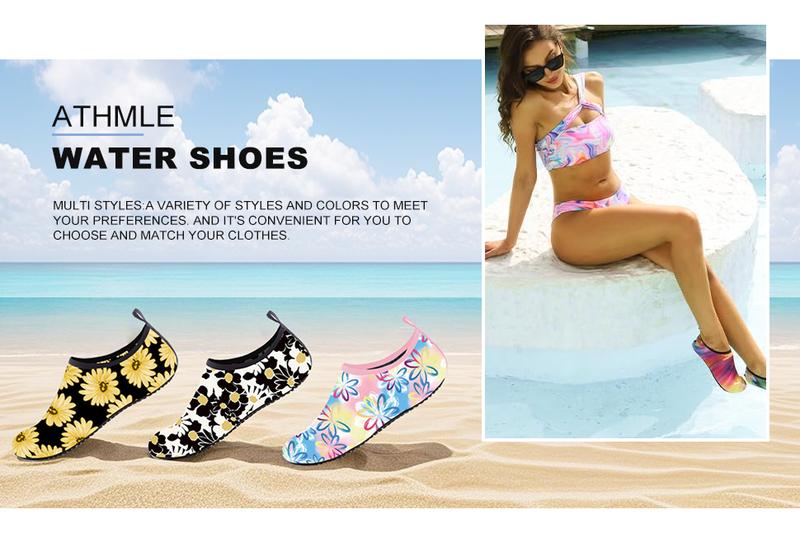 Quick-Dry Water Shoes for Women & Men - Aqua Socks Barefoot Swim Beach Yoga Exercise Pool Camping Gift with Breathable Elastic Fabric and Anti-Slip Sole Watershoes