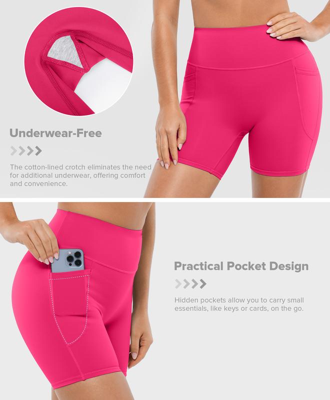BRXL Women's 5 Inch Inseam Biker Shorts with Pockets High Waist Buttery Soft Yoga Athletic Gym Running Volleyball Spandex Shorts