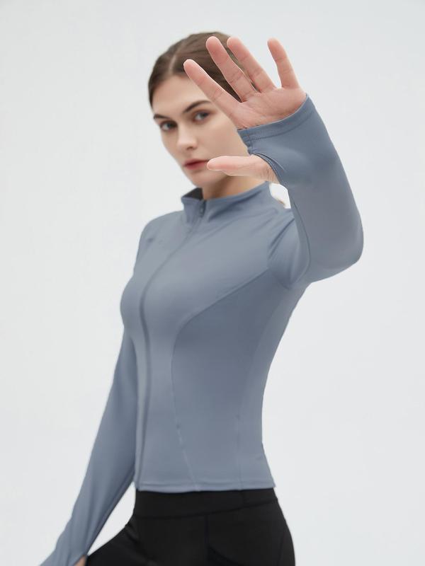 Mock Neck Sports Outerwear, Athletic Long Sleeve Sports Top, Gym Clothes, Comfortable Ladies Jacket for Indoor Outdoor Wear, Gym Clothing, Valentine's Day Gift for Girl, Fall Gift