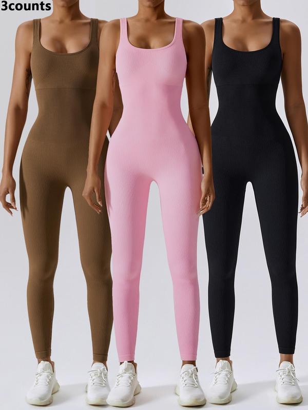 Women's Seamless One-Piece Hip Lift Crew Neck Tummy Control Jumpsuit with Tank Top, Tummy Control Dance & Fitness & Workout Set, Stretch Sportswear for Outdoor Activities, Yoga Jumpsuit