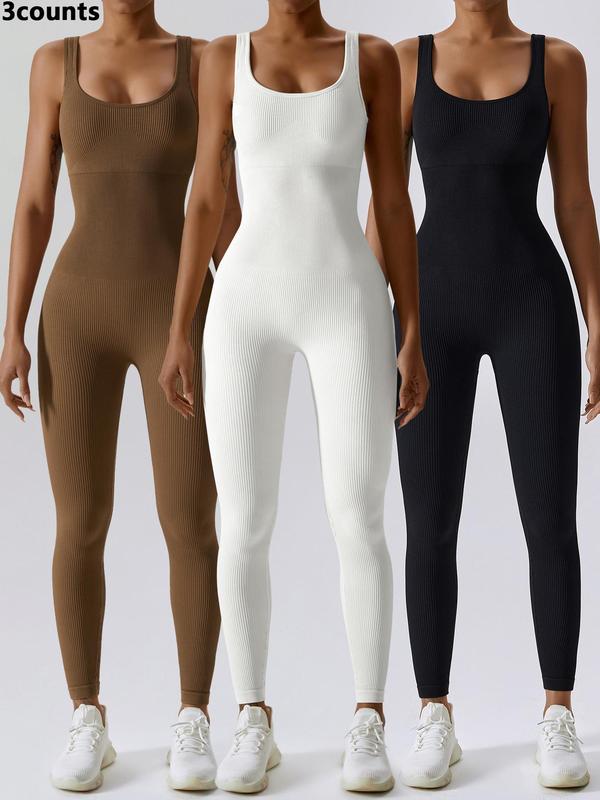 Women's Seamless One-Piece Hip Lift Crew Neck Tummy Control Jumpsuit with Tank Top, Tummy Control Dance & Fitness & Workout Set, Stretch Sportswear for Outdoor Activities, Yoga Jumpsuit