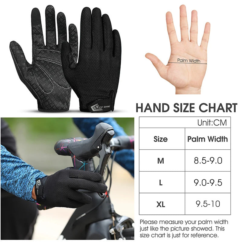 BIKING Summer Cycling Gloves Full Finger MTB Bike Gloves Touch Screen Non Slip Silicone Palm Driving Riding Gloves