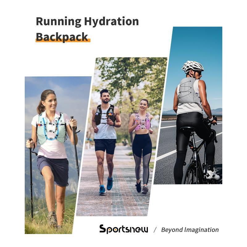 Sportsnew Running Vest for Women Men, Lightweight 10L Hydration Backpack with Waterproof Phone Pocket, 2L Water Bladder or 500ml Soft Flasks, Breathable Pack for Hiking Trail Running Cycling Marathon Outdoor