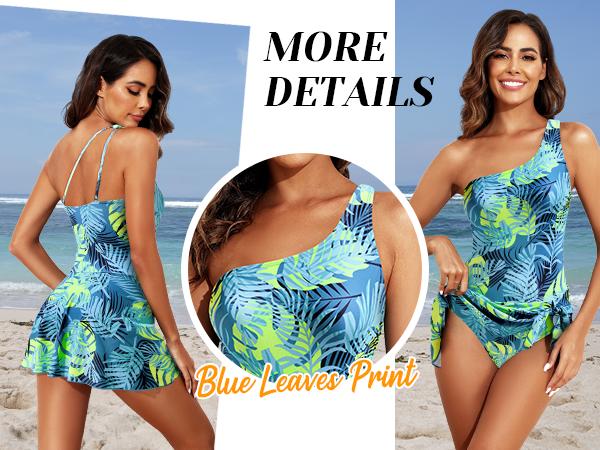 Women One Piece Swim Dress One Shoulder Swimsuit with Skirt Tummy Control Swimdress Swimming Bathing Suit  dealsforyoudays