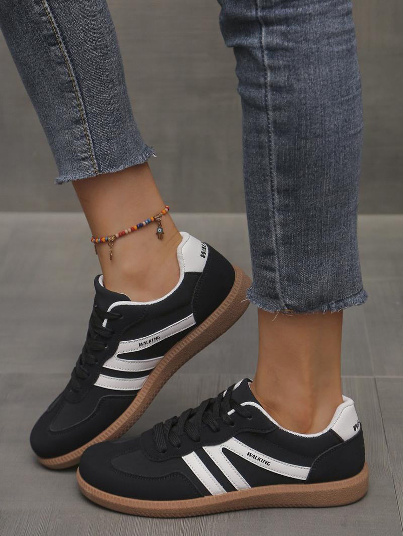 Women's Fashionable Patchwork Lace Up Low Top Casual Flat Sneakers , Casual Comfortable Sports Walking Shoes for Daily Wear, GAT Female All-match Round Toe Casual Shoes for Women & Girls