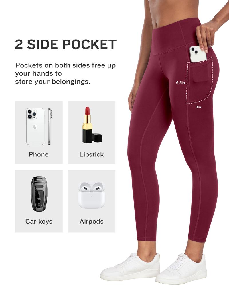 Solid Color High Waisted Yoga Pants With Pockets, Exercise Running Yoga Leggings, Tummy Control Workout Running Yoga Leggings for Women