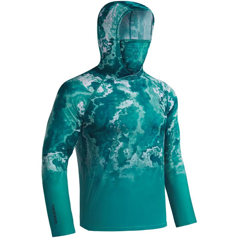 Sun UV Protection Hoodie Shirts, UPF 50+ Men Raglan Long Sleeve Lightweight Quick Dry Breathable Cooling Rash Guard with Mask Neck Gaiter for Outdoor, Hiking, Fishing, Boating, Biking, Sport, Gym, Constructing, Roofing, Landscaping, Gardening 915
