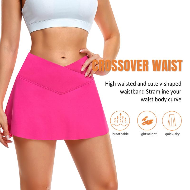 JoyGirl Women's Plain Pocket Tennis Skirt with shorts Crossover Golf Skort Mini High Waisted Girls Workout Running Athletic Skorts Golf Attire