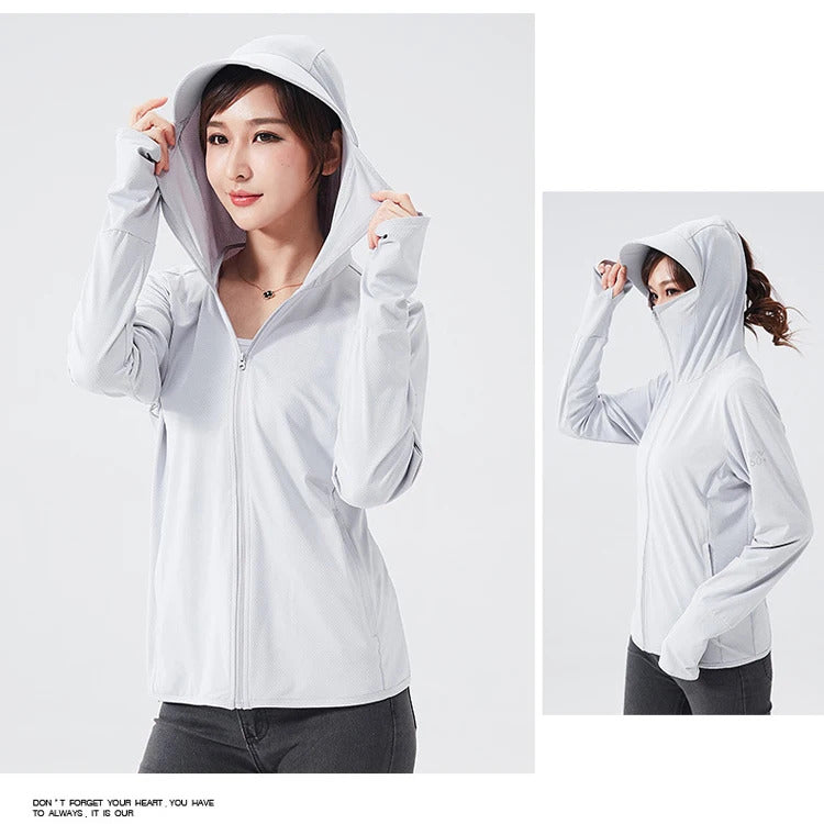 Summer Women Men Fishing Shirt UV Proof Coat Quick Dry Thin Sunscreen UPF50+ Outwear Hooded Cycling Beach Clothes
