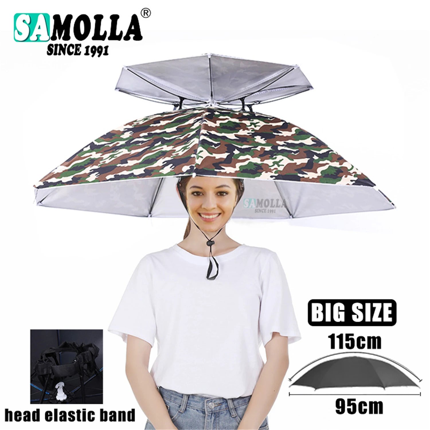 Portable Rain Umbrella Hat Army Green Foldable Outdoor Pesca Sun Shade Waterproof Camping Fishing Headwear Cap Beach Head Hats