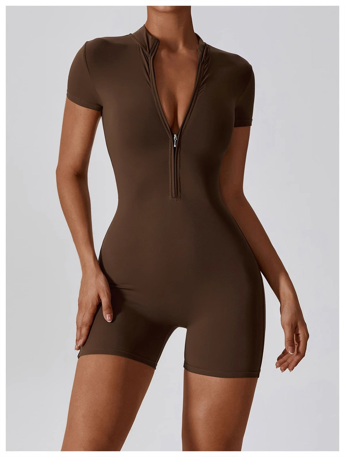 European and American Summer Zipper Short Sleeve Yoga Jumpsuit for Women Dance Fitness Tight Sports Jumpsuit Swimsuit