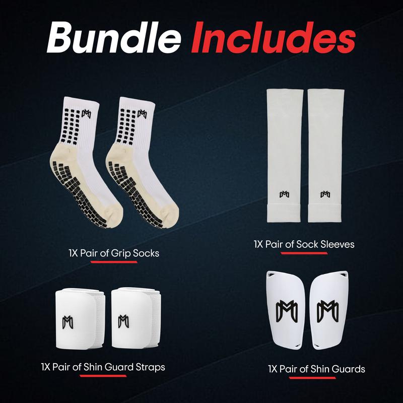Elite Soccer Bundle - Grip Sock, Shin Guards, Pre-Cut Sock Sleeves, and Shin Guard Straps Bundle – Essential Equipment for Futbol Players