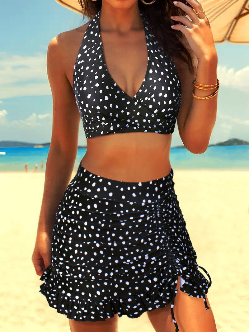 Womens High Waisted Bikini with Skirt Two Piece Swimsuit with Tummy Control Halter Bathing Suit V Neck Bikini Top with Built-in Bottom Bikini Skirt Full Coverage Bikini  dealsforyoudays