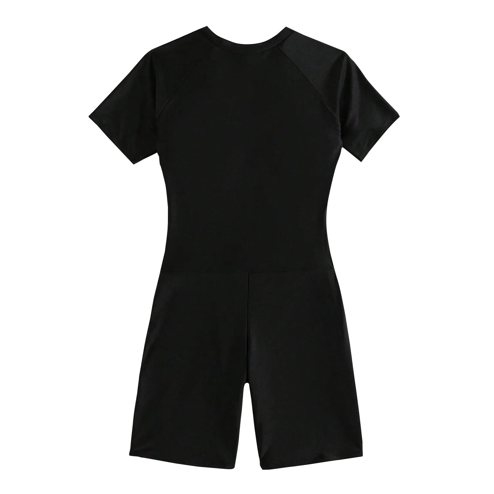 Female Summer One-piece Solid Color Patchwork Flat Angle Short Sleeved Zippered Swimsuit Sun Protection Quick-Drying Swimwear