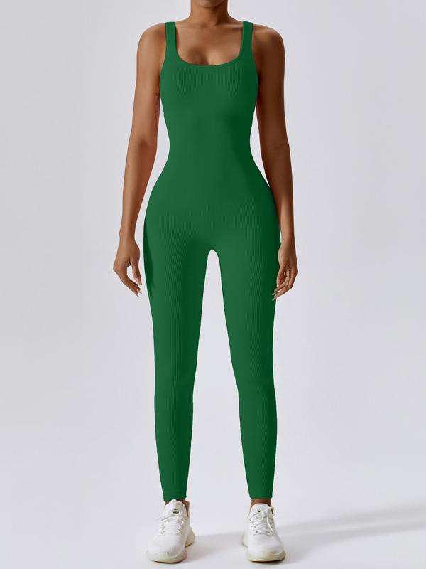 Women's Seamless One-Piece Hip Lift Crew Neck Tummy Control Jumpsuit with Tank Top, Tummy Control Dance & Fitness & Workout Set, Stretch Sportswear for Outdoor Activities, Yoga Jumpsuit