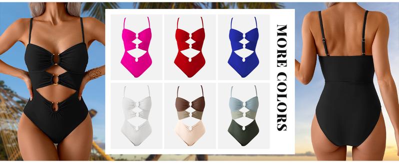 One Piece Swimsuit for Women Ring Linked Monokini Sexy Bathing Suit Cutout Swim Suit Outdoorfun