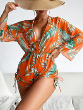 Women's Tropical Print Bikini Set, Halter Neck Tie Back Triangle Bra & Drawstring Side High Waist Romper & High Cut Swim Panty Swimsuit Sets, Beach Bathing Suit, Women's Swimwear, Summer Swimsuit Style Beach Bikini, Swim Top Set