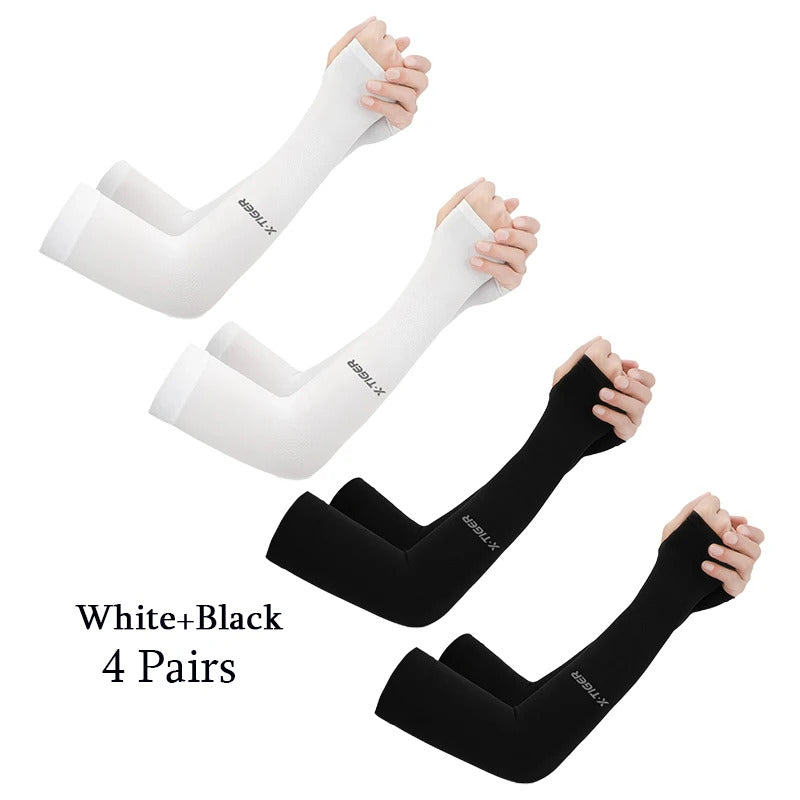 4 Pairs Cycling Arm Summer Ice Cloth Cycling Sleeves Sun Protection Unisex Breathable Running Volleyball Sleeves Outdoor