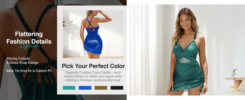 Women One Piece Swimsuits Tummy Control Cutout Tie Back High Waisted Swimwear Slimming Mesh Sheer Wraps Bathing Suit Tankini Outfit