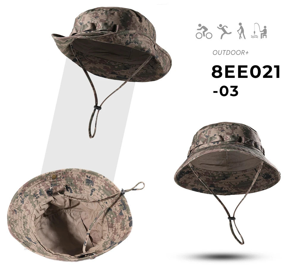 Tactical Fishing Boonie Hats Camouflage Panama Cap Hunting Shooting Outdoor Camping Sun Protection Folding Fisherman Bucket Hat