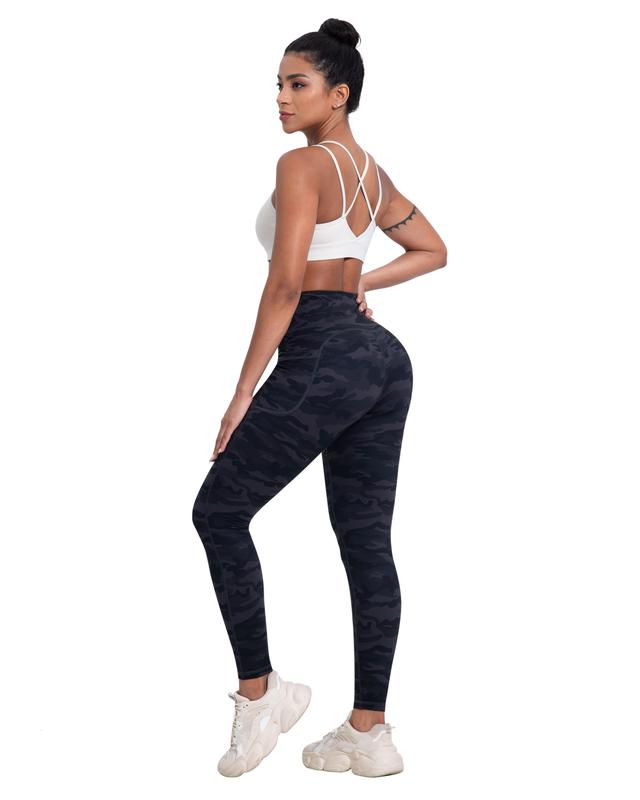 Solid Color High Waisted Yoga Pants With Pockets, Exercise Running Yoga Leggings, Tummy Control Workout Running Yoga Leggings for Women