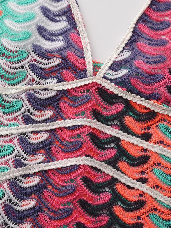 Women's All Over Print Halter Neck Dress, Casual Sleeveless Dress for Beach Holiday Vacation, Ladies Clothes for Summer, Clothing, Summer Clothes 2025, Backless Cover Up Dress, Beach Cover Ups, Summer Swimming Cover, Crochet Cover Up