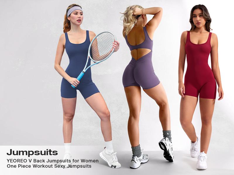 YEOREO One Piece  Jumpsuits for Women Backless Tummy Control Sleeveless Jumpsuits Lizvette V Back Scrunch Yoga Romper Gym Outfit Crop Top Workout Apparel Stretchable Activewear