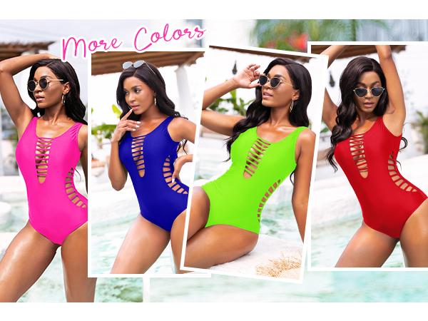 Women Sexy One Piece Swimsuits Plunge Deep V Neck Cutout Bathing Suits