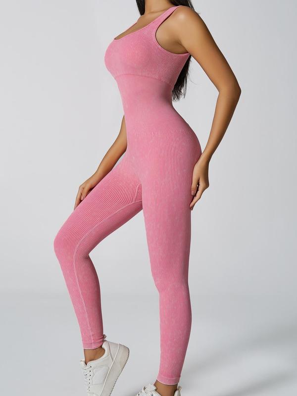 Women's Seamless One-Piece Hip Lift Crew Neck Tummy Control Jumpsuit with Tank Top, Tummy Control Dance & Fitness & Workout Set, Stretch Sportswear for Outdoor Activities, Yoga Jumpsuit