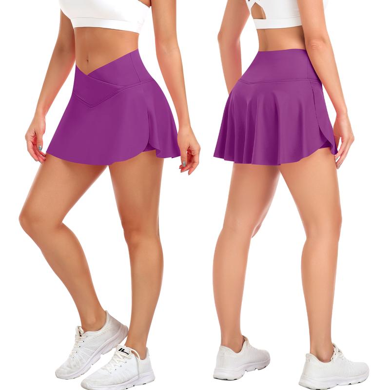 JoyGirl Women's Plain Pocket Tennis Skirt with shorts Crossover Golf Skort Mini High Waisted Girls Workout Running Athletic Skorts Golf Attire