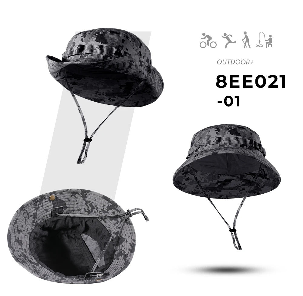 Tactical Fishing Boonie Hats Camouflage Panama Cap Hunting Shooting Outdoor Camping Sun Protection Folding Fisherman Bucket Hat