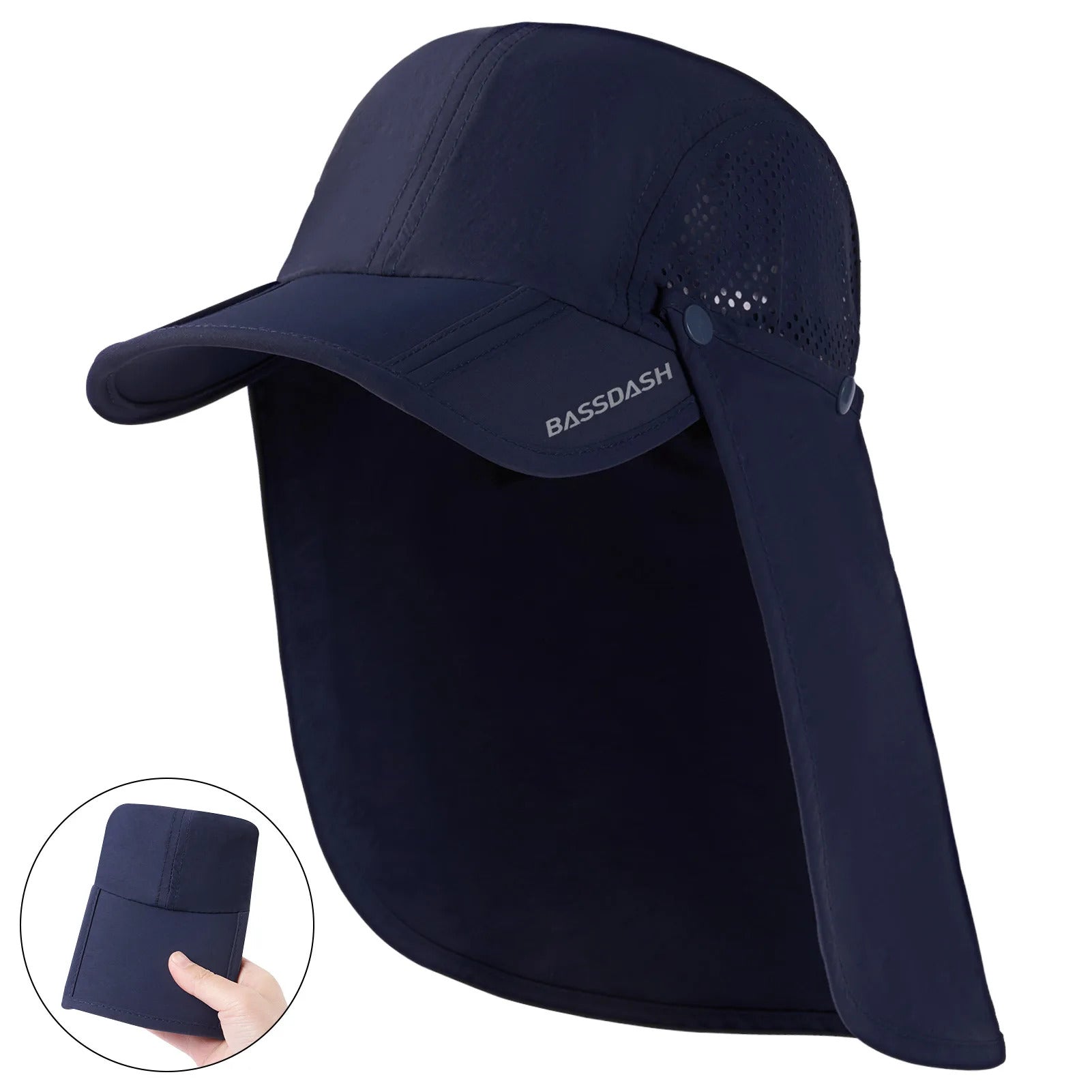 50+ Foldable Fishing Hat Baseball Cap with Removable Neck Flap Portable for Men Women Golf Hiking