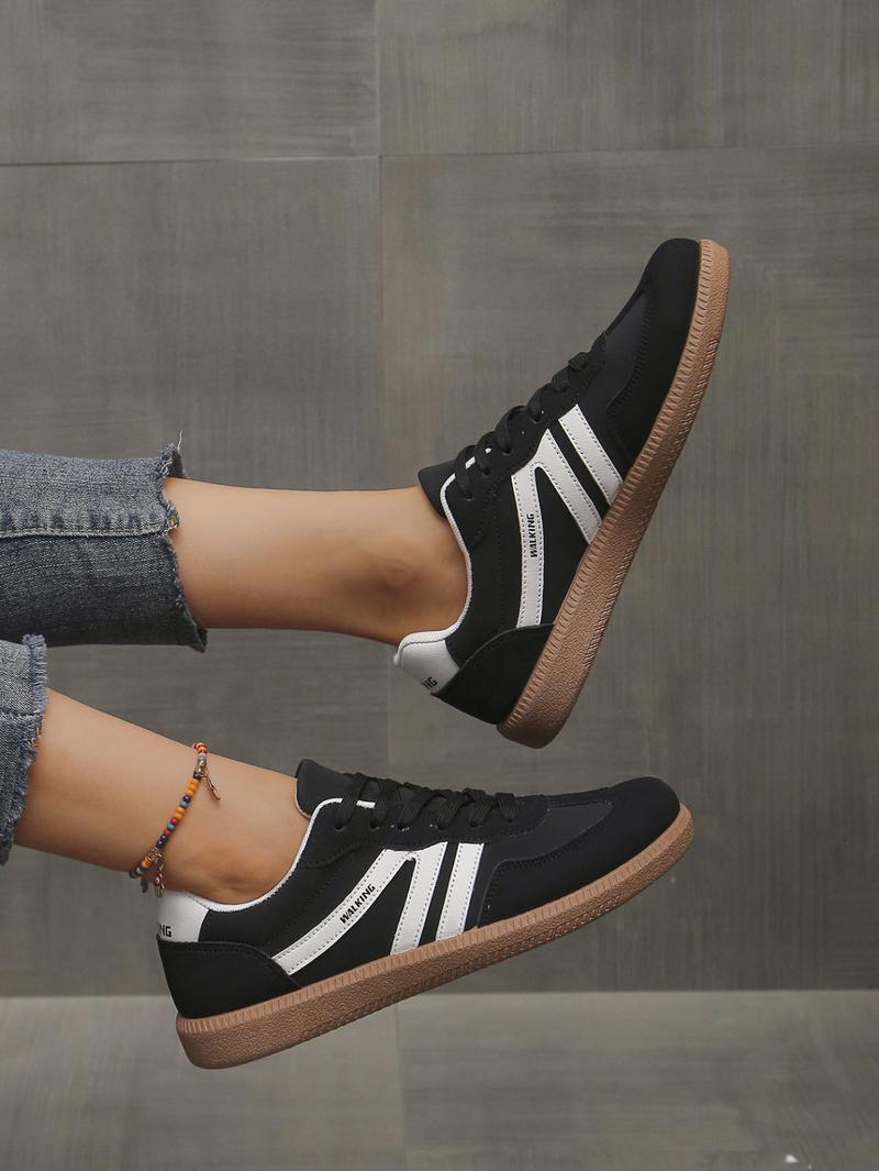 Women's Fashionable Patchwork Lace Up Low Top Casual Flat Sneakers , Casual Comfortable Sports Walking Shoes for Daily Wear, GAT Female All-match Round Toe Casual Shoes for Women & Girls