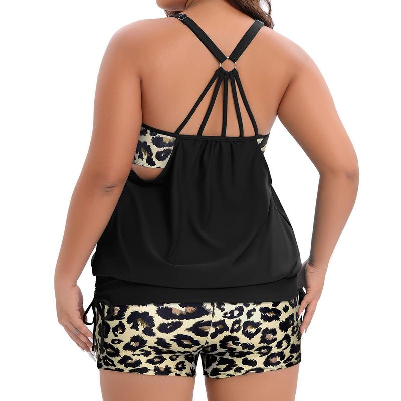 Womens Tankini Swimsuits Two Piece Tummy Control Bathing Suits Blouson Tankini Top with Sporty Boy Shorts Plus Size Tankini Swimsuits for Women Swimwear Swimsuits for Curvy Women  dealsforyoudays