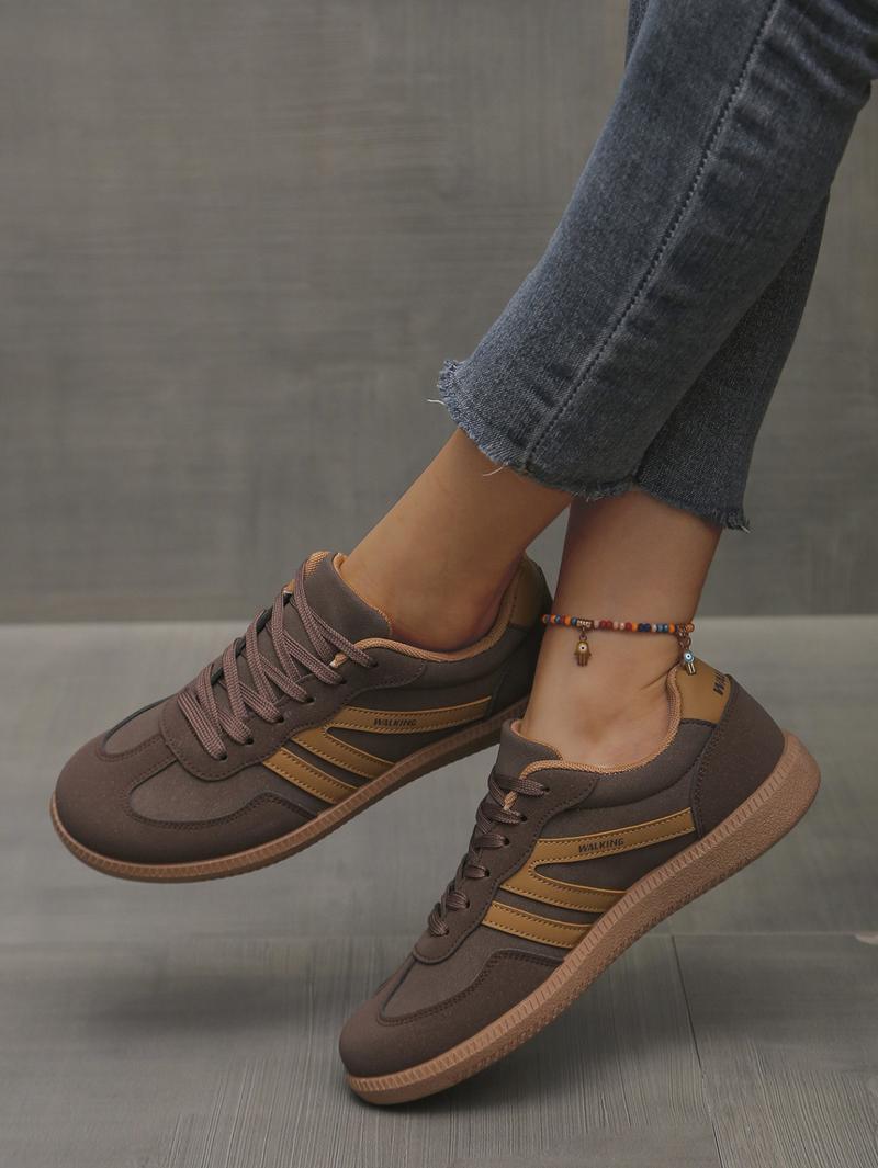 Women's Fashionable Patchwork Lace Up Low Top Casual Flat Sneakers , Casual Comfortable Sports Walking Shoes for Daily Wear, GAT Female All-match Round Toe Casual Shoes for Women & Girls