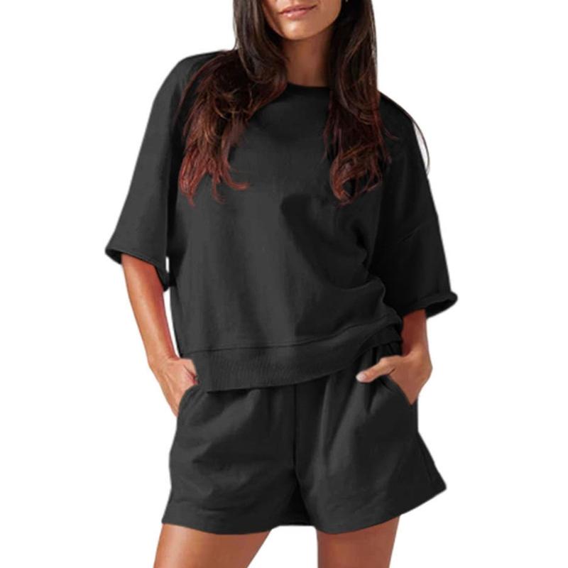 Womens 2 Piece Outfits Oversized Cropped Sweatshirt and High Waist Running Shorts Tracksuit Sets tracksuits men