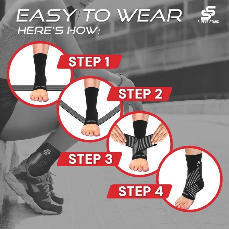 Sleeve Stars Ankle Brace for Sprain | Plantar Fasciitis Relief | Ankle Support for Women & Men | Ankle Compression Sleeve w/ Strap | Achilles Tendonitis Brace, Foot Brace Wrap
