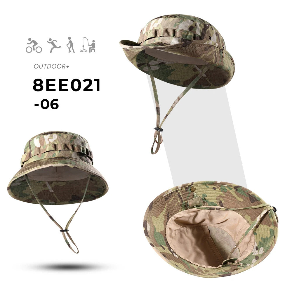 Tactical Fishing Boonie Hats Camouflage Panama Cap Hunting Shooting Outdoor Camping Sun Protection Folding Fisherman Bucket Hat