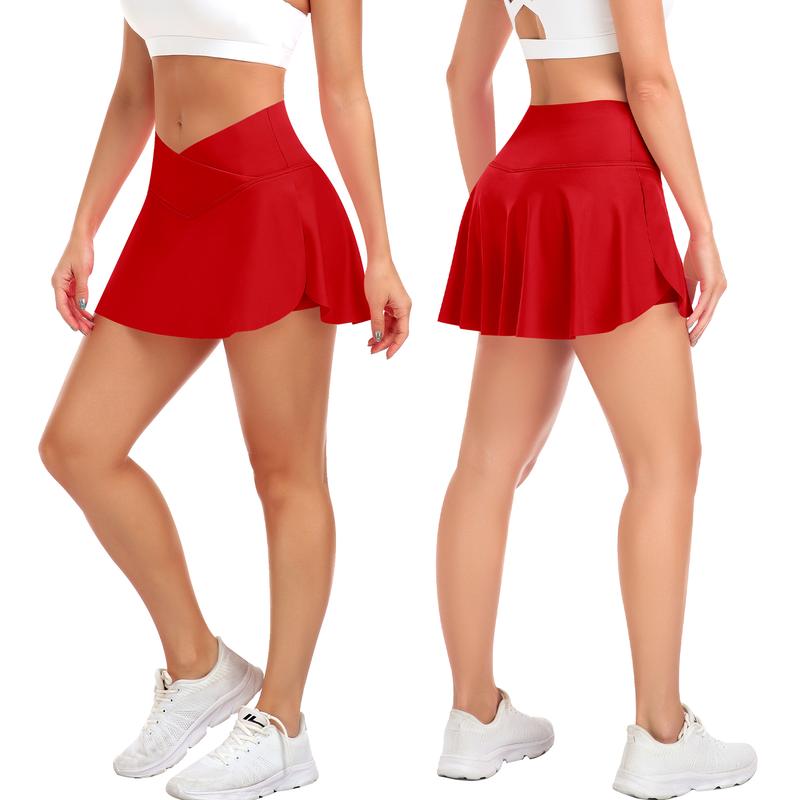 JoyGirl Women's Plain Pocket Tennis Skirt with shorts Crossover Golf Skort Mini High Waisted Girls Workout Running Athletic Skorts Golf Attire