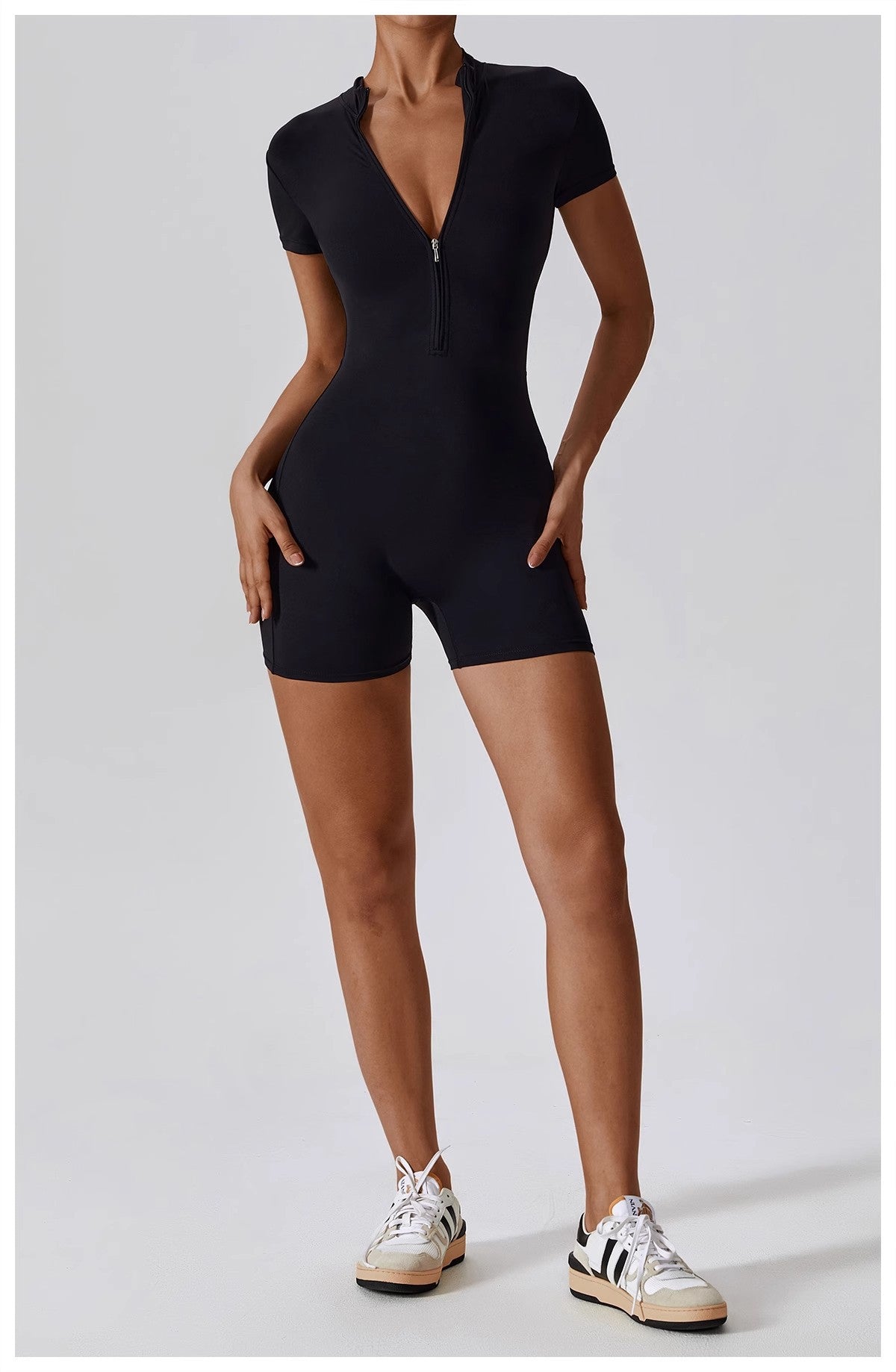European and American Summer Zipper Short Sleeve Yoga Jumpsuit for Women Dance Fitness Tight Sports Jumpsuit Swimsuit