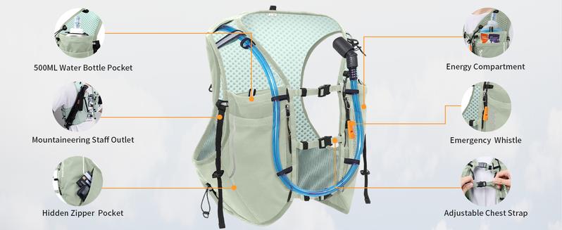 Sportsnew Running Vest for Women Men, Lightweight 10L Hydration Backpack with Waterproof Phone Pocket, 2L Water Bladder or 500ml Soft Flasks, Breathable Pack for Hiking Trail Running Cycling Marathon Outdoor