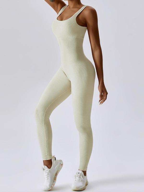 Women's Seamless One-Piece Hip Lift Crew Neck Tummy Control Jumpsuit with Tank Top, Tummy Control Dance & Fitness & Workout Set, Stretch Sportswear for Outdoor Activities, Yoga Jumpsuit
