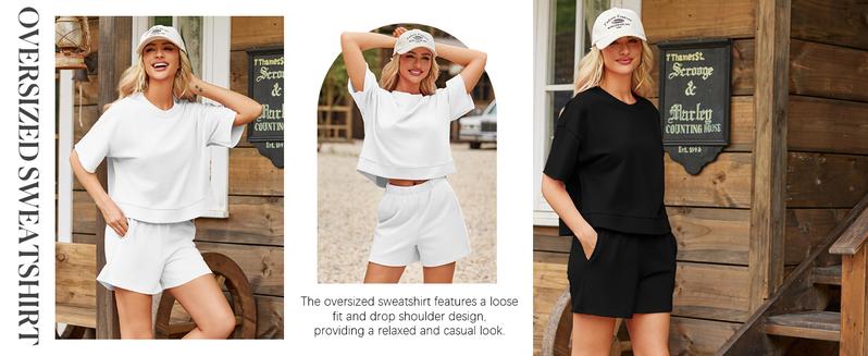 Womens 2 Piece Outfits Oversized Cropped Sweatshirt and High Waist Running Shorts Tracksuit Sets tracksuits men
