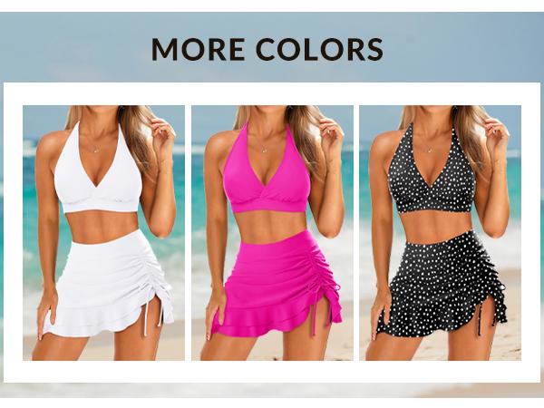 Womens High Waisted Bikini with Skirt Two Piece Swimsuit with Tummy Control Halter Bathing Suit V Neck Bikini Top with Built-in Bottom Bikini Skirt Full Coverage Bikini  dealsforyoudays