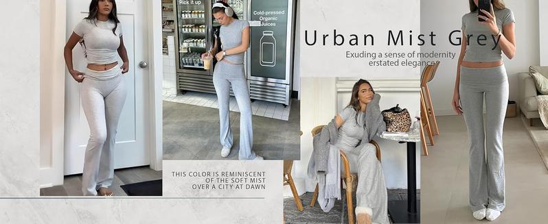 Yoga Women's two-piece casual wear slim fit short sleeved top, low waist bell bottom pants tight pants set, yoga sportswear set, yoga suit, sportswear, slim fit set, fitness set, pajamas set   tracksuits men Loungewear Womenswear Outfit