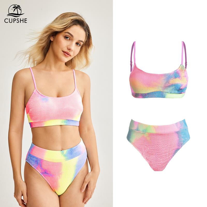 Women's Bikini Set Two Piece Swimsuits Stylish Beachwear High Waisted Scoop Neck Spaghetti Adjustable Straps Textured Swimwear(XS-XXL) Bathing Suits #TikTokShopBacktoSchool