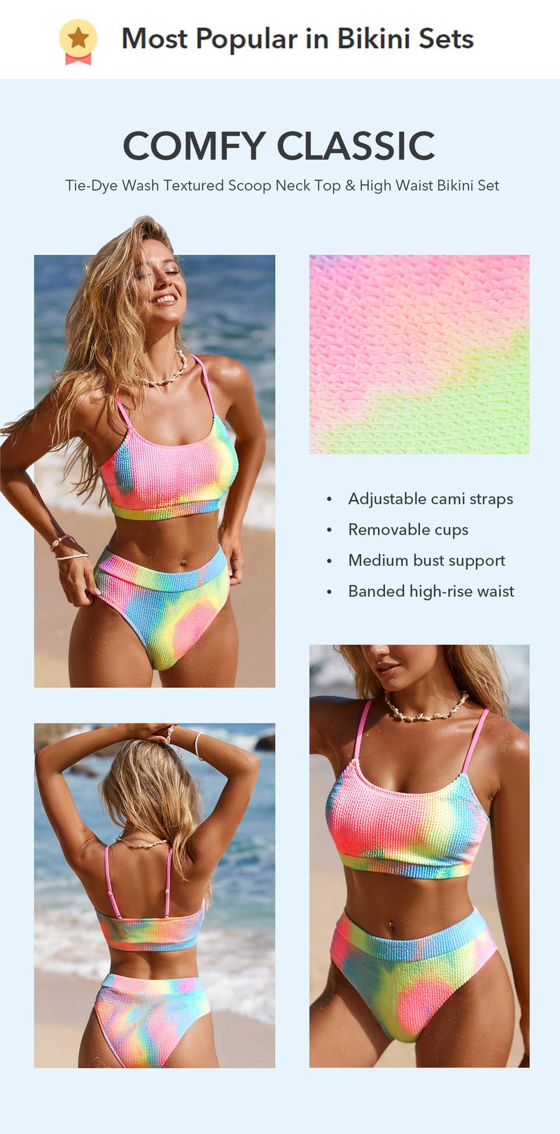 Women's Bikini Set Two Piece Swimsuits Stylish Beachwear High Waisted Scoop Neck Spaghetti Adjustable Straps Textured Swimwear(XS-XXL) Bathing Suits #TikTokShopBacktoSchool