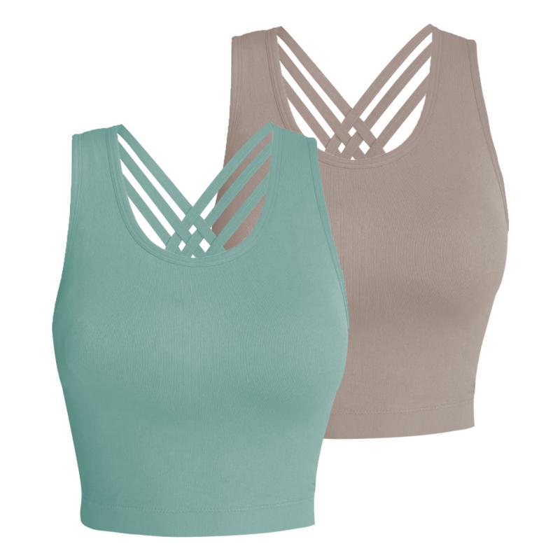 Pro-Fit Seamless 2 pieces  Cross-back sports bra, Comfortable, Support, Stretchy, Summer Outfits, everyday bra, Women Workout Clothes, Activewear 32678